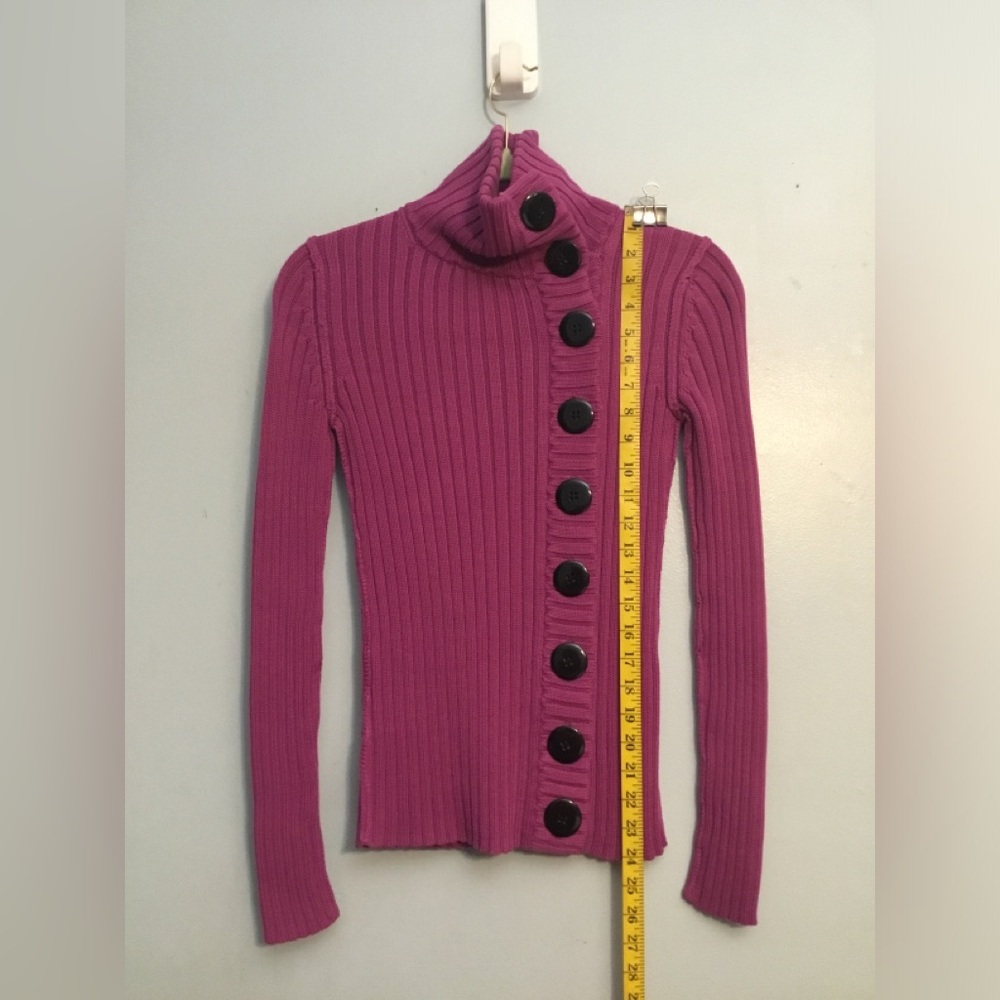 Moda International Ribbed Button-Front Turtleneck Sweater - Magenta